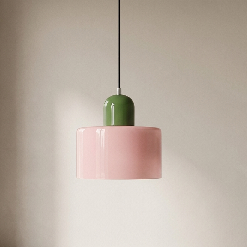 Lampe suspendue à abat-jour rose réglable