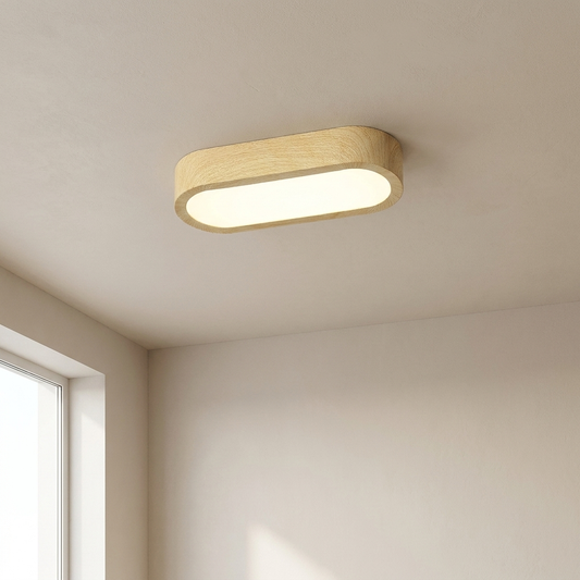 Plafonnier LED ovale avec décor bois
