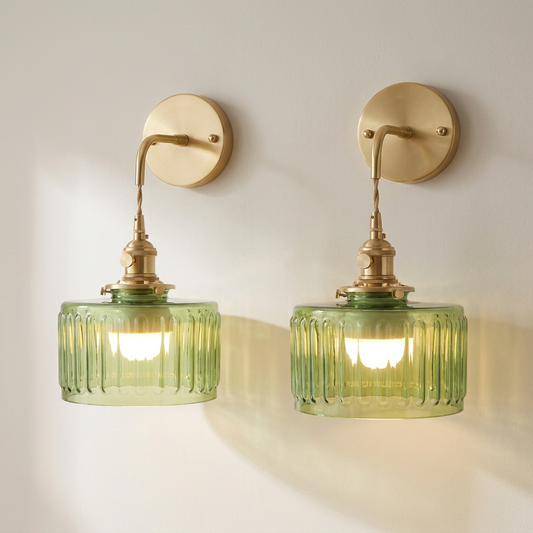 Green ribbed wall lights, set of 2 pcs.
