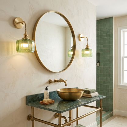 Green ribbed wall lights, set of 2 pcs.