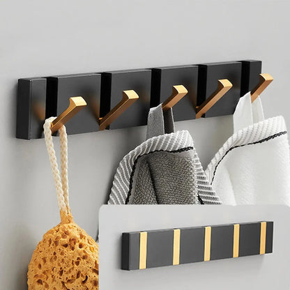 Wall-mounted coat rack with folding hooks