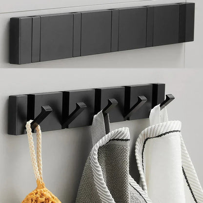 Wall-mounted coat rack with folding hooks