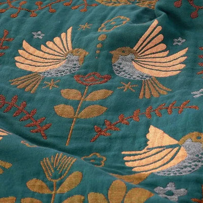 Cotton blanket with birds and plants