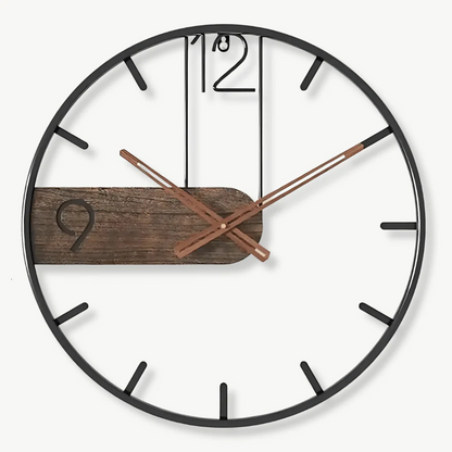 Geometric metal-and-wood wall clock