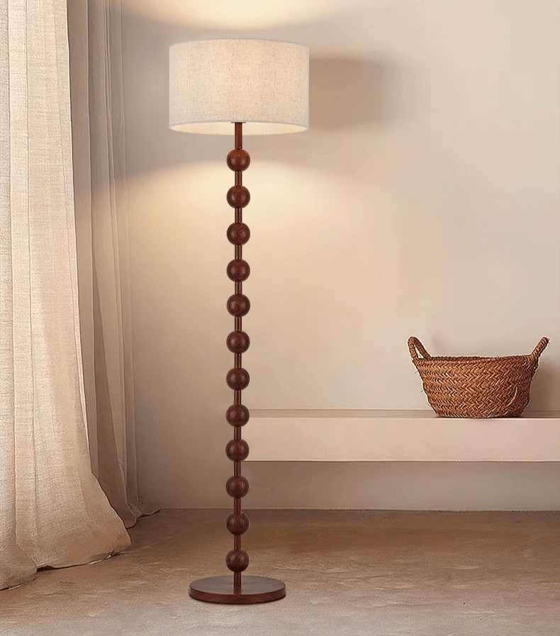 Lampa podłogowa w stylu Japandi z drewnianą konstrukcją i gwintem E27
