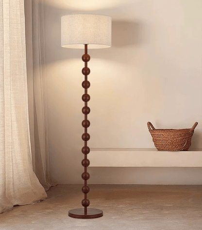 Lampa podłogowa w stylu Japandi z drewnianą konstrukcją i gwintem E27