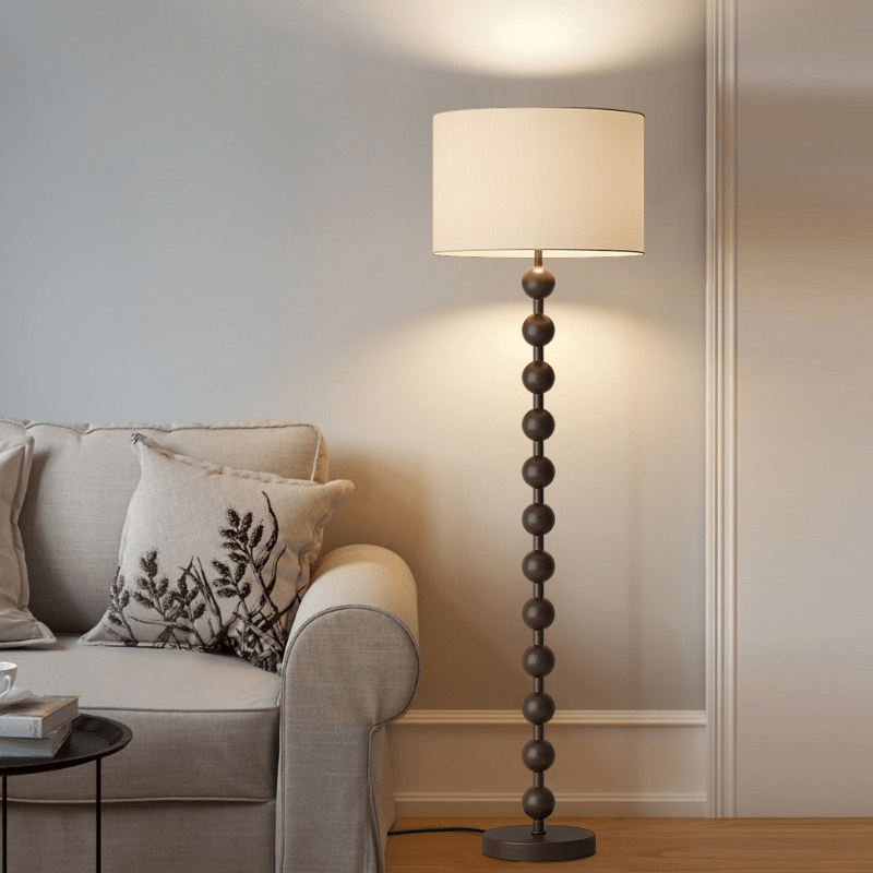 Lampa podłogowa w stylu Japandi z drewnianą konstrukcją i gwintem E27