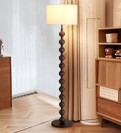 Lampa podłogowa w stylu Japandi z drewnianą konstrukcją i gwintem E27