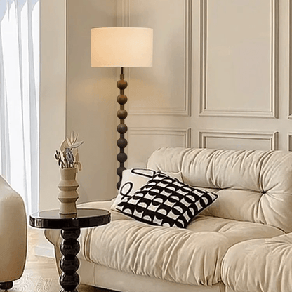Lampa podłogowa w stylu Japandi z drewnianą konstrukcją i gwintem E27