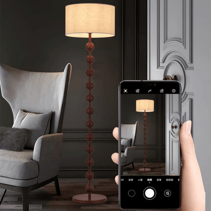 Lampa podłogowa w stylu Japandi z drewnianą konstrukcją i gwintem E27