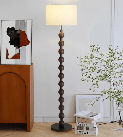 Lampa podłogowa w stylu Japandi z drewnianą konstrukcją i gwintem E27