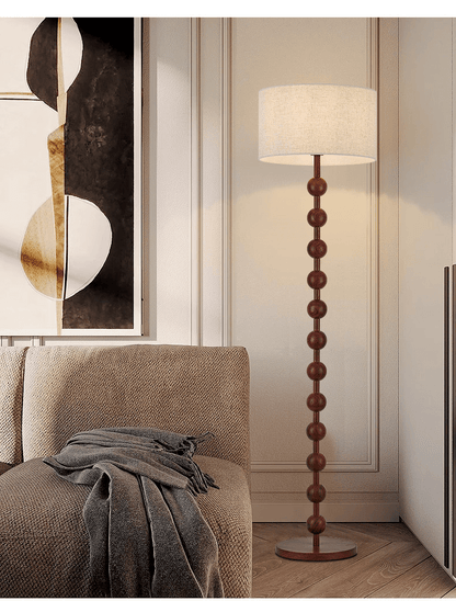 Lampa podłogowa w stylu Japandi z drewnianą konstrukcją i gwintem E27