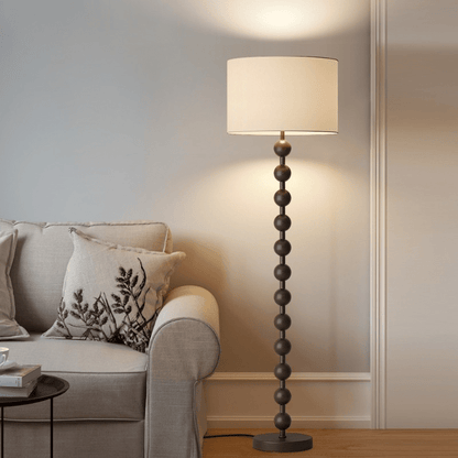 Lampa podłogowa w stylu Japandi z drewnianą konstrukcją i gwintem E27