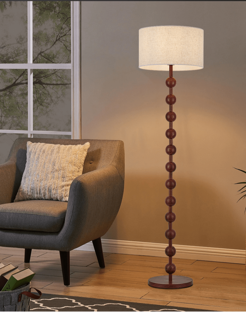Lampa podłogowa w stylu Japandi z drewnianą konstrukcją i gwintem E27
