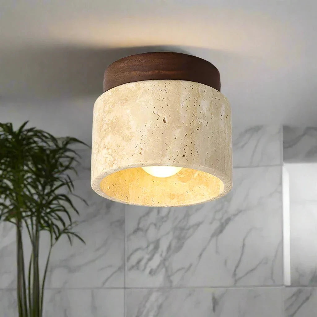 Plafon sufitowy E27 z marmurem i drewnem do małych pomieszczeń