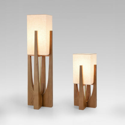 Lampa podłogowa LED E27 drewniana z abażurem tekstylnym 16–20W