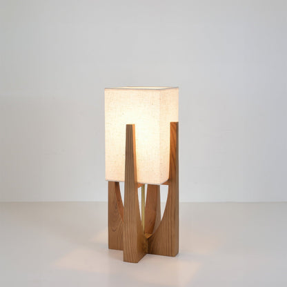 Lampa podłogowa LED E27 drewniana z abażurem tekstylnym 16–20W