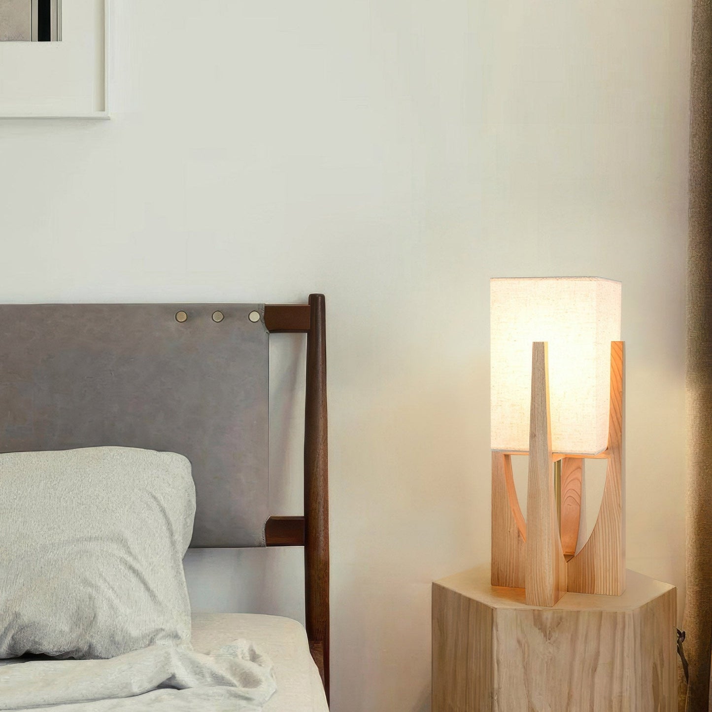 Lampa podłogowa LED E27 drewniana z abażurem tekstylnym 16–20W