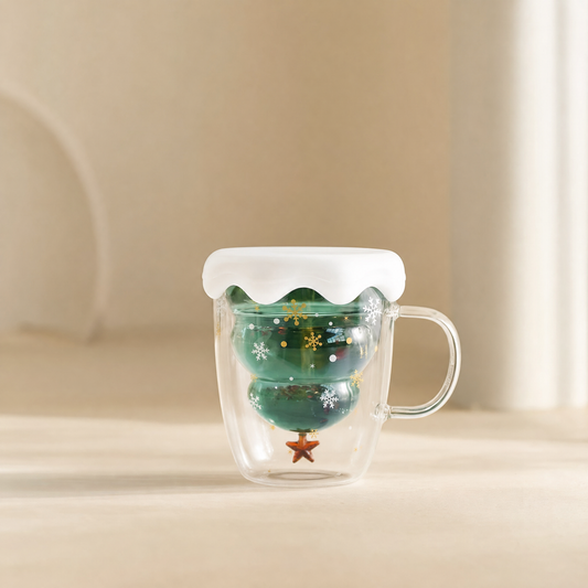 Christmas glass mug with lid