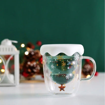 Christmas glass mug with lid