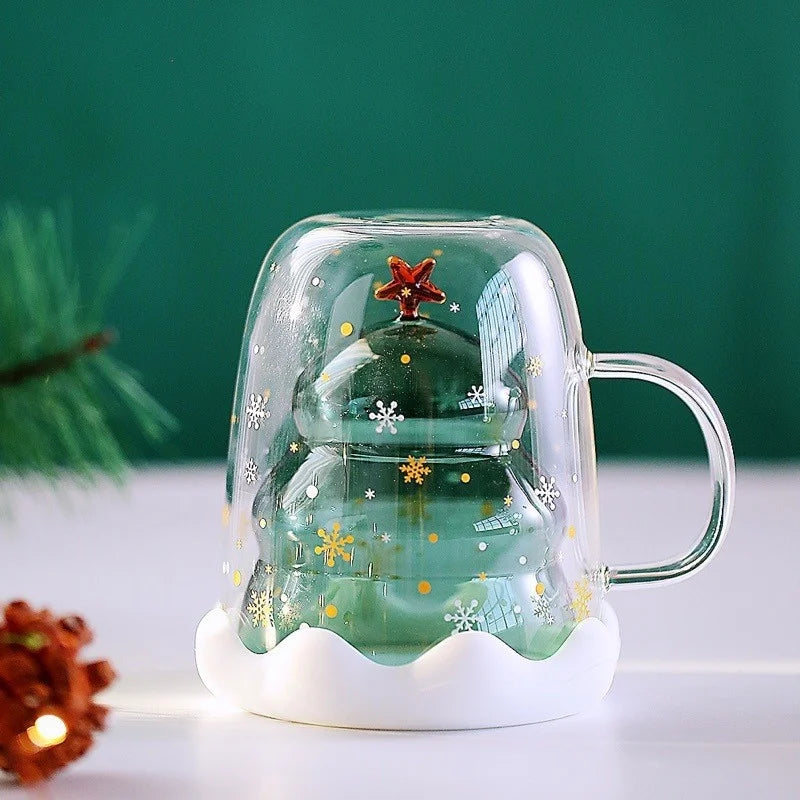 Christmas glass mug with lid