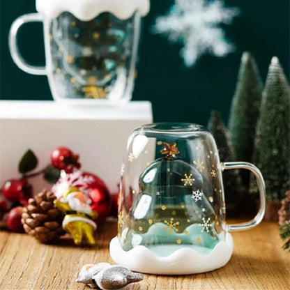 Christmas glass mug with lid