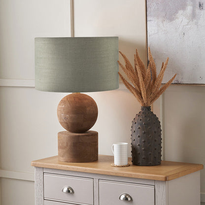 Dřevěná stolní lampa s lněným stínidlem