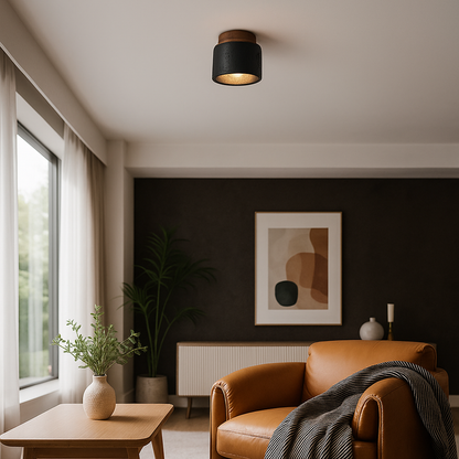 Black and wood ceiling lamp