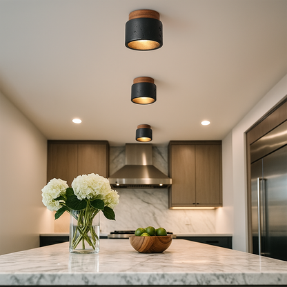 Black and wood ceiling lamp