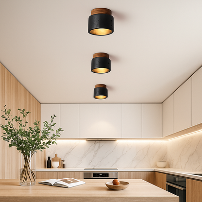 Black and wood ceiling lamp