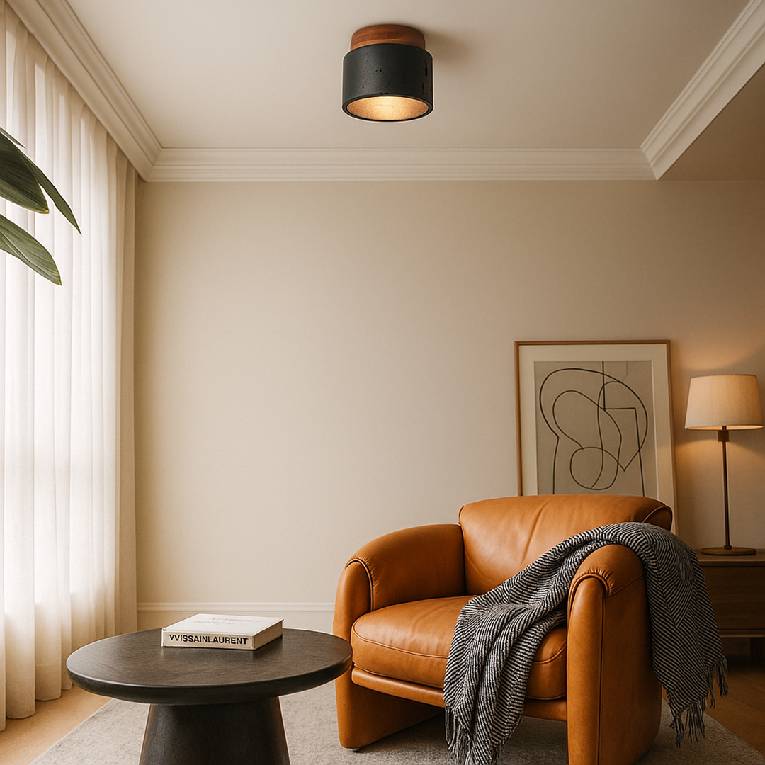 Black and wood ceiling lamp