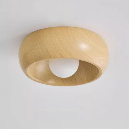 Round wood-effect ceiling lamp