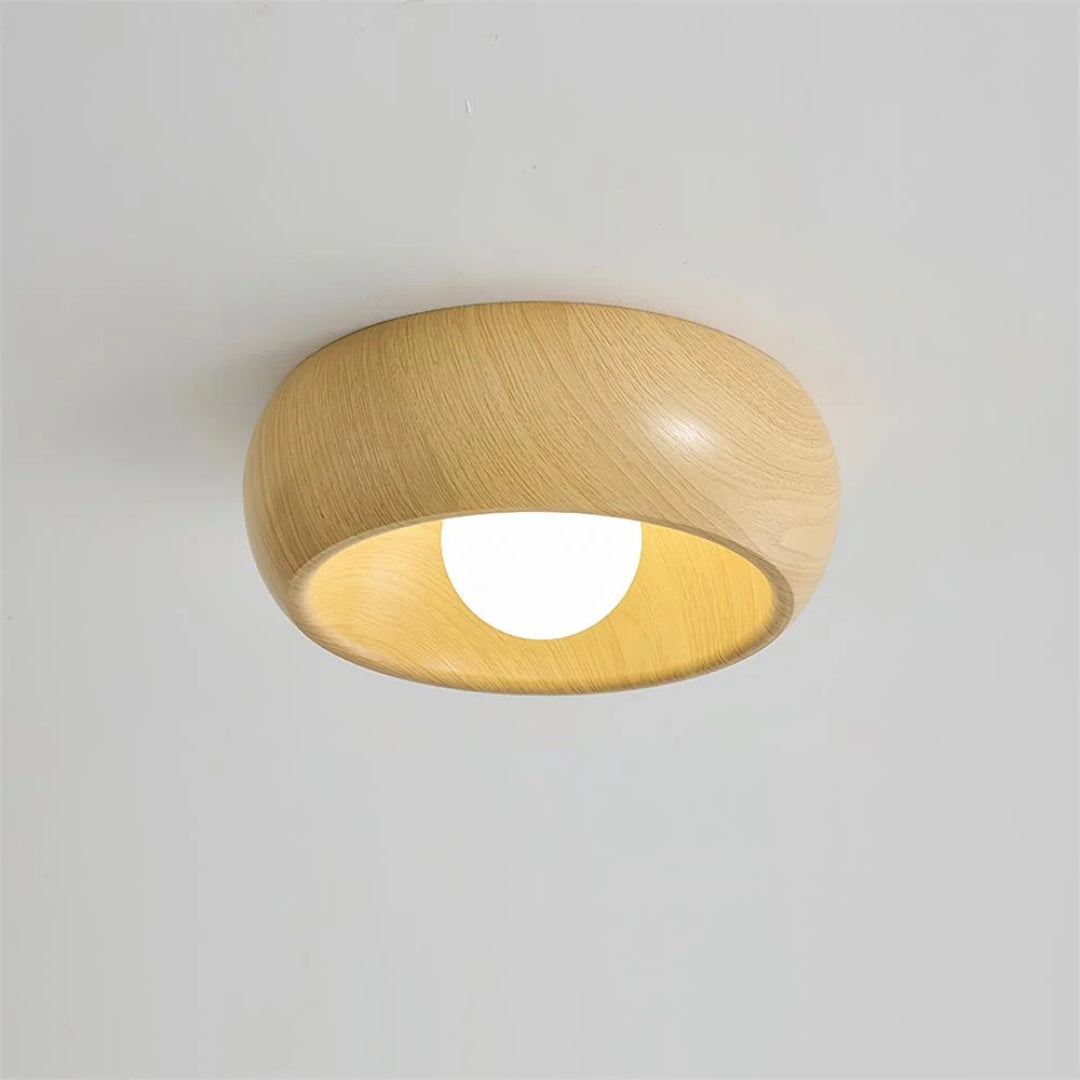 Round wood-effect ceiling lamp