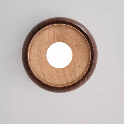 Round wood-effect ceiling lamp