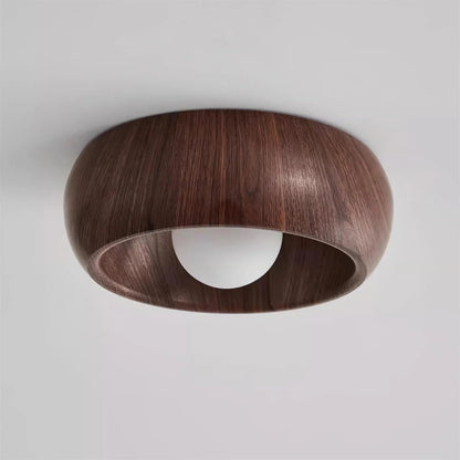 Round wood-effect ceiling lamp