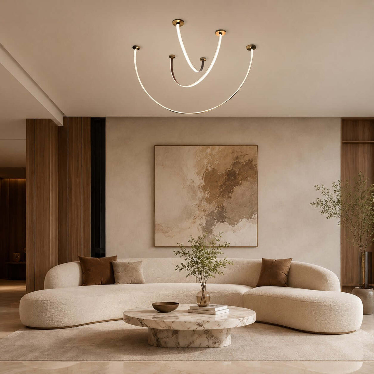 LED ceiling lamp with curved arms