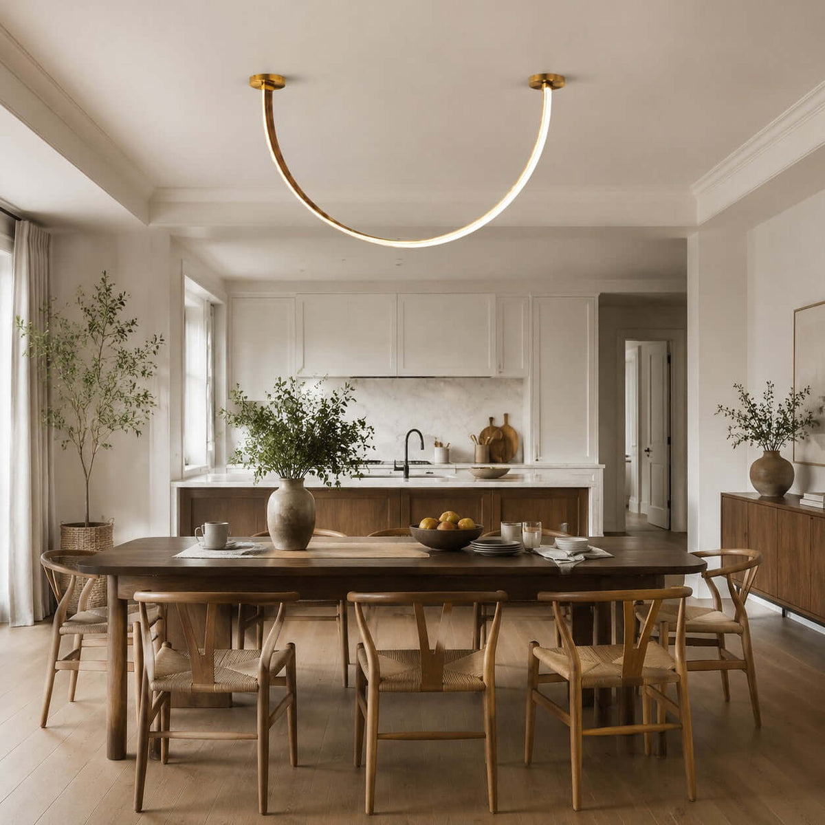 LED ceiling lamp with curved arms