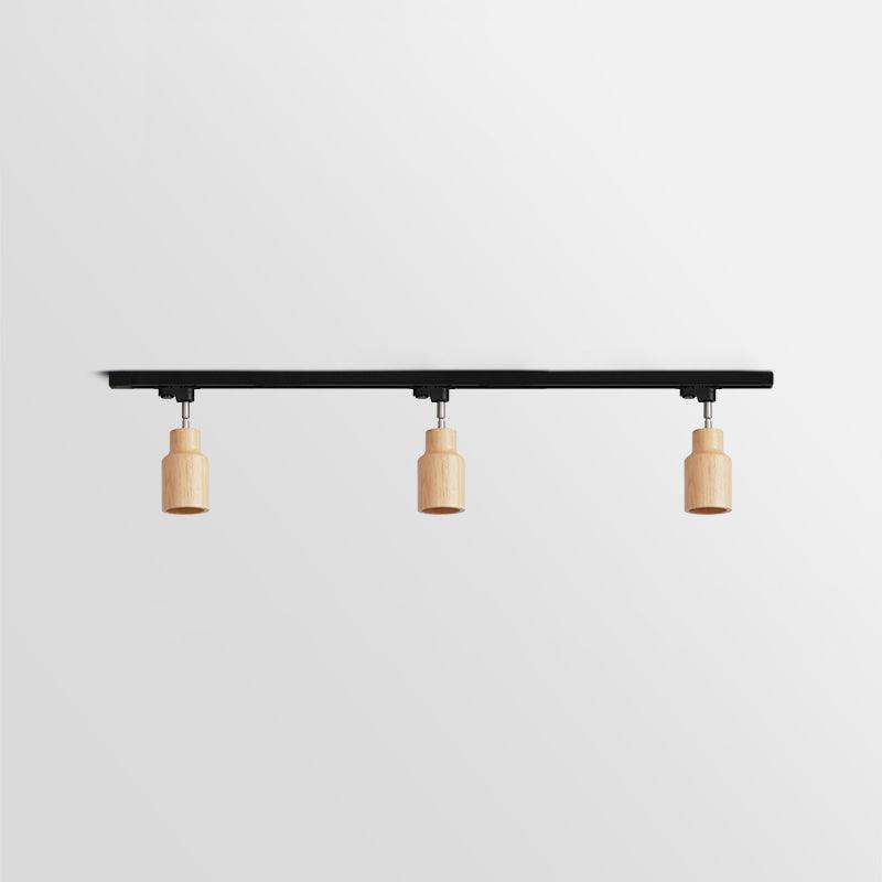Lampa szynowa z drewnianymi kloszami