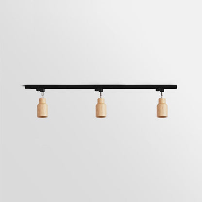 Lampa szynowa z drewnianymi kloszami