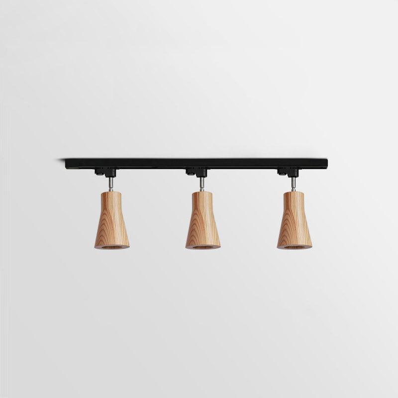 Lampa szynowa z drewnianymi kloszami