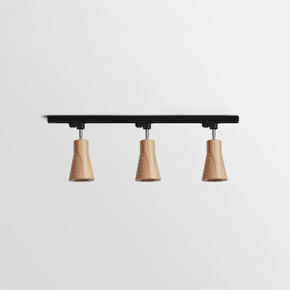 Lampa szynowa z drewnianymi kloszami