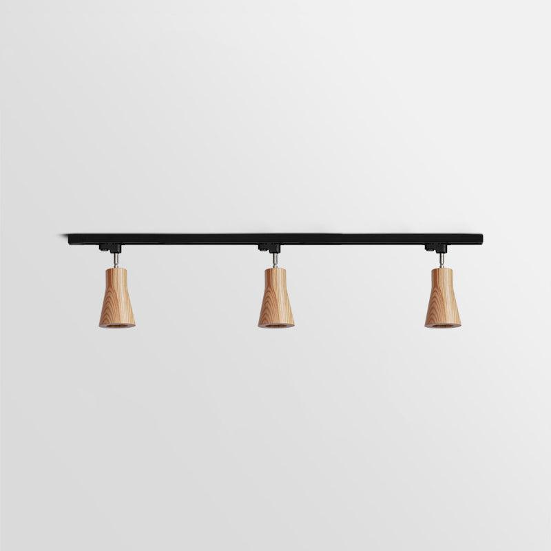 Lampa szynowa z drewnianymi kloszami