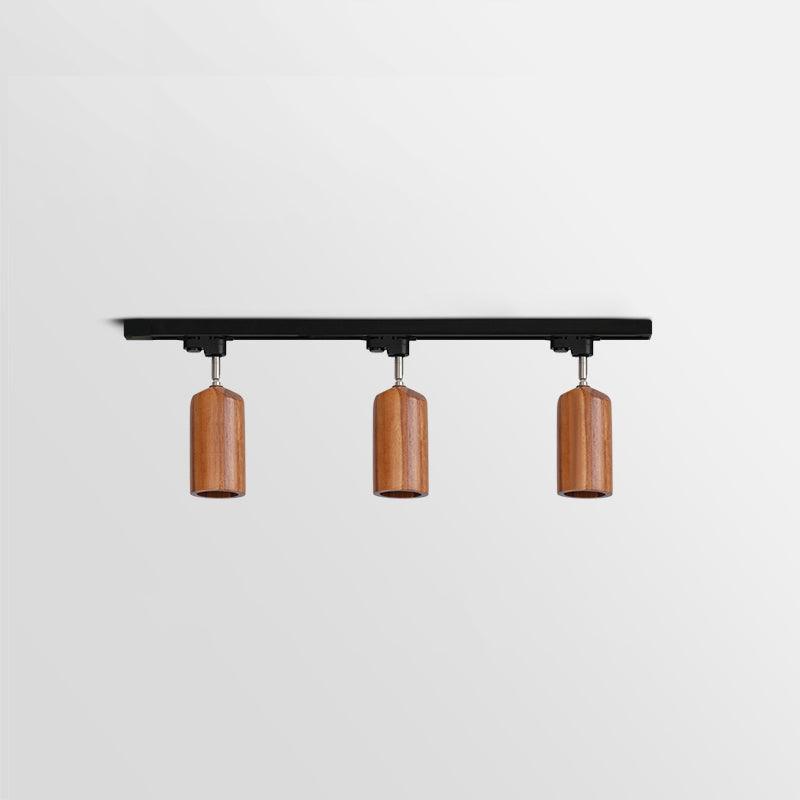 Lampa szynowa z drewnianymi kloszami
