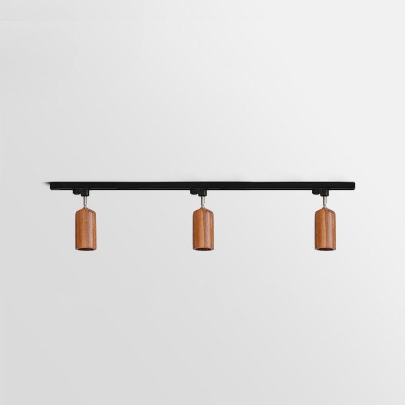Lampa szynowa z drewnianymi kloszami