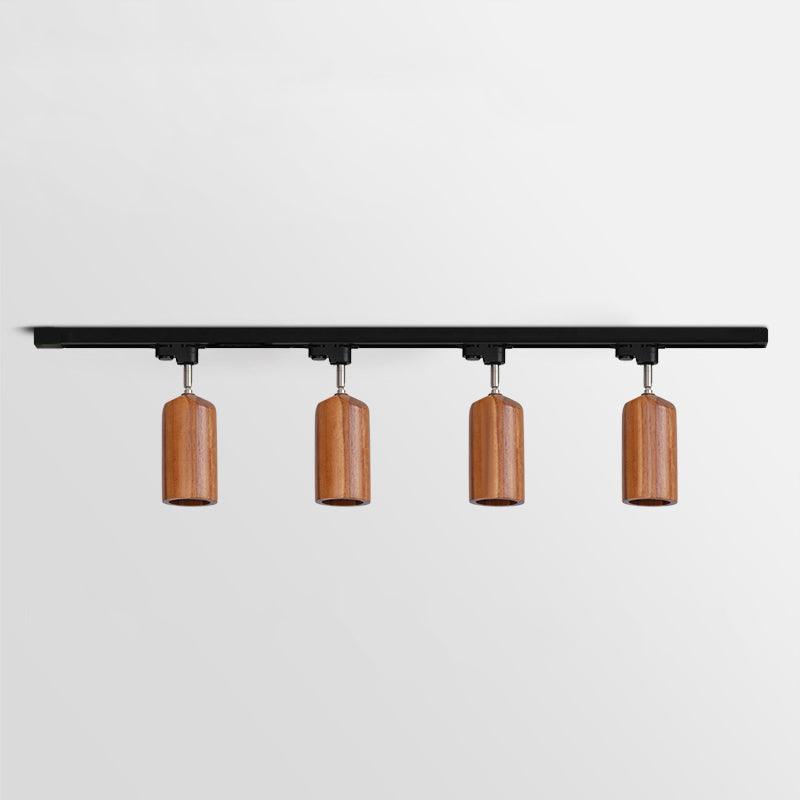Lampa szynowa z drewnianymi kloszami
