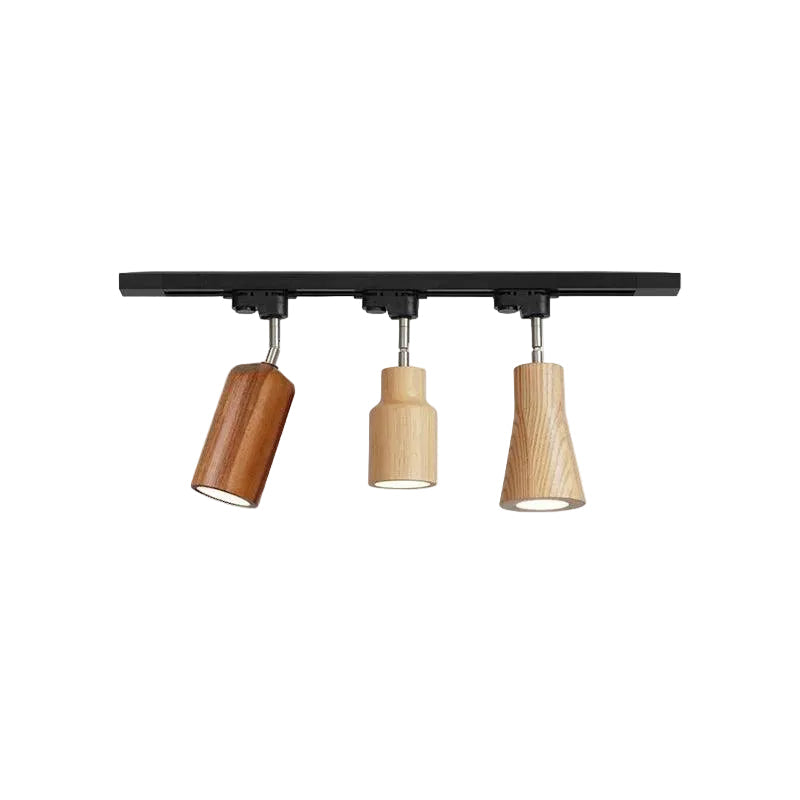 Lampa szynowa z drewnianymi kloszami