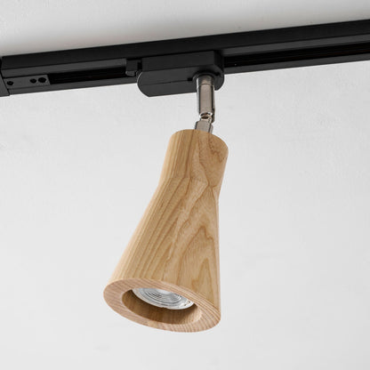 Lampa szynowa z drewnianymi kloszami