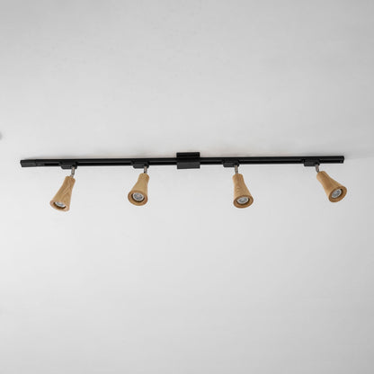 Lampa szynowa z drewnianymi kloszami