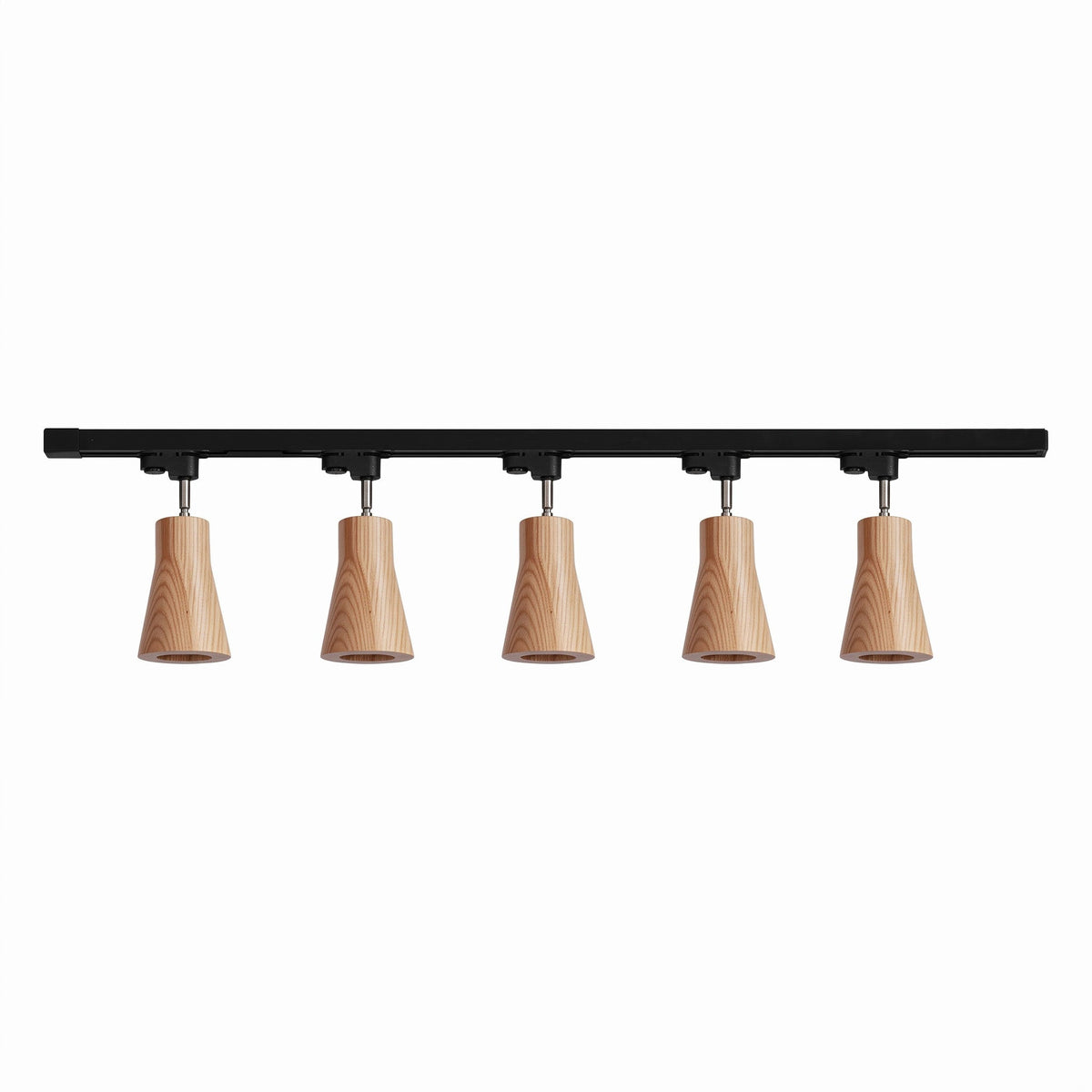 Lampa szynowa z drewnianymi kloszami