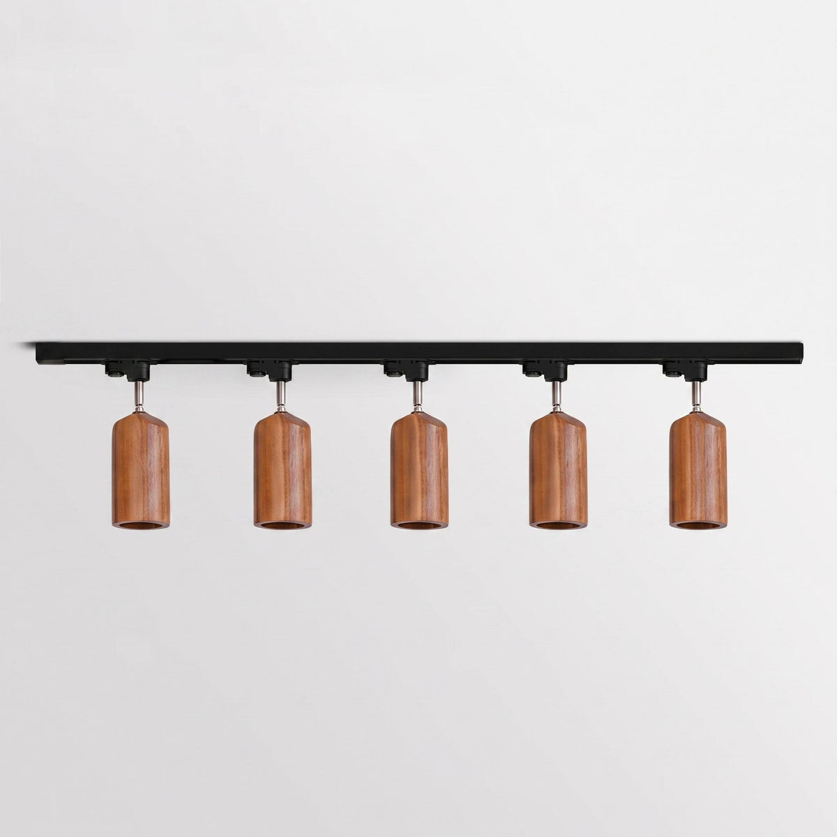 Lampa szynowa z drewnianymi kloszami
